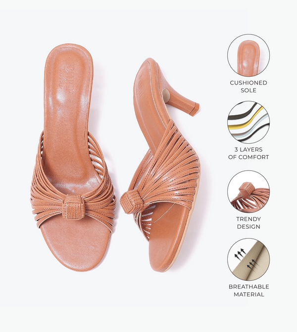Knotted Stiletto Mules - Tan