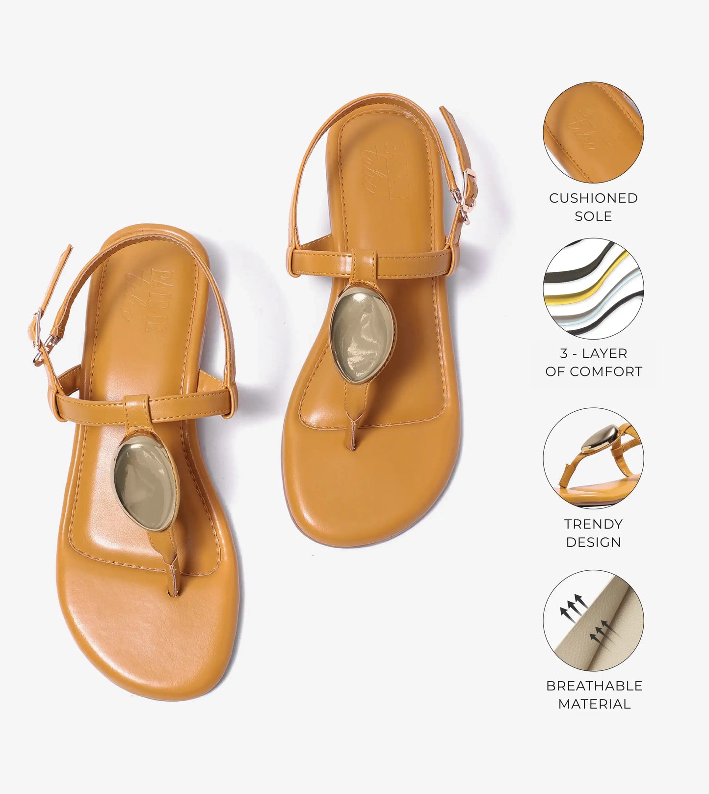 Metallic Accent T-Strap Flats - Mustard Yellow