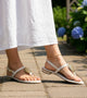Metallic Accent T-Strap Flats - Beige
