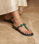 Embellished T-Strap Beaded Flats - Bottle Green