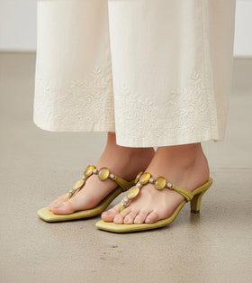 Beaded Heels Sandal - Lime Green