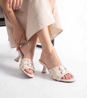 Braided Knot Strap Heels - Beige