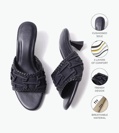 Braided Knot Strap Heels - Black