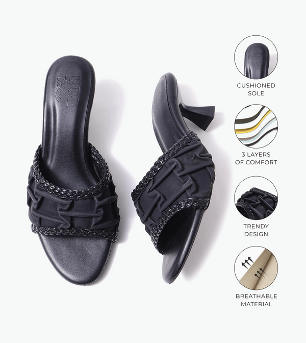 Braided Knot Strap Heels - Black