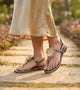 Floral Flats Sandal - Metallic Green