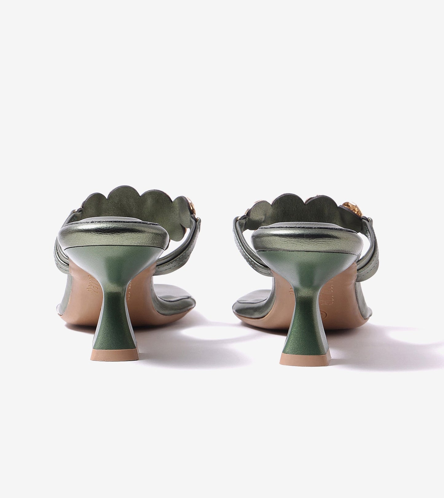 Embellished T-Strap Statement Heels - Metallic Green