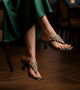 Embellished T-Strap Statement Heels - Metallic Green