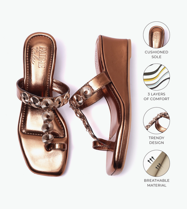 Ornate Chain Wedge Sandals - Antique