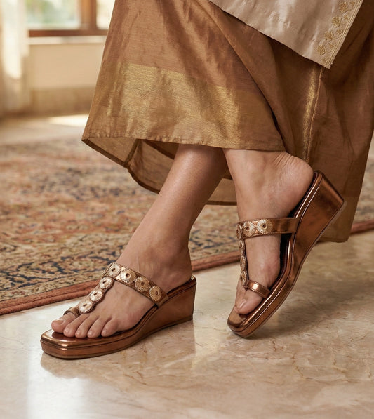 Ornate Chain Wedge Sandals - Antique