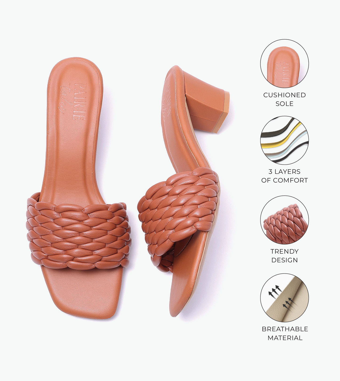 Braided Statement Block-Heel Mules - Tan
