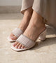 Pleated Strap Block Heel Slides - Beige