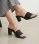 Pleated Strap Block Heel Slides - Black