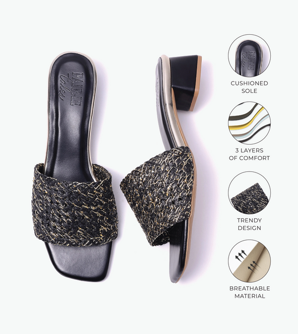 Woven Grace Block Heels - Black