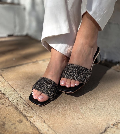 Woven Grace Block Heels - Black