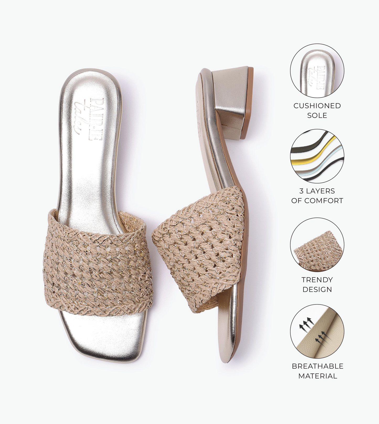 Woven Grace Block Heels - Golden