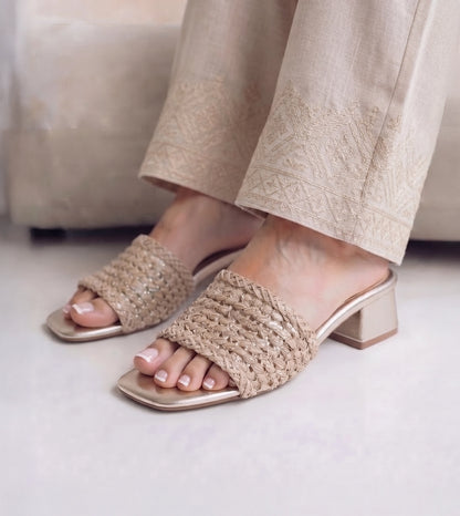 Woven Grace Block Heels - Golden