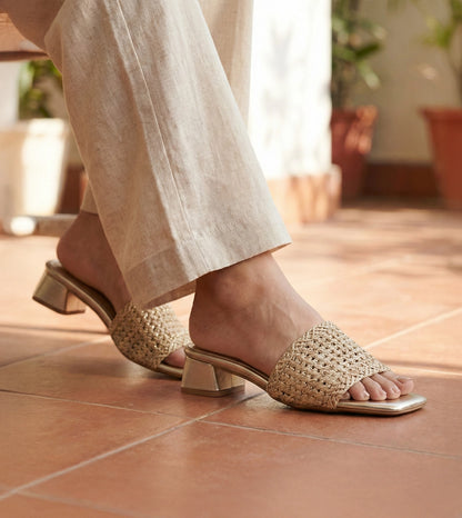 Woven Grace Block Heels - Golden