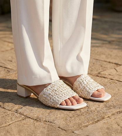 Woven Grace Block Heels - White