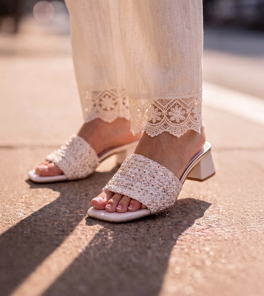 Woven Grace Block Heels - White