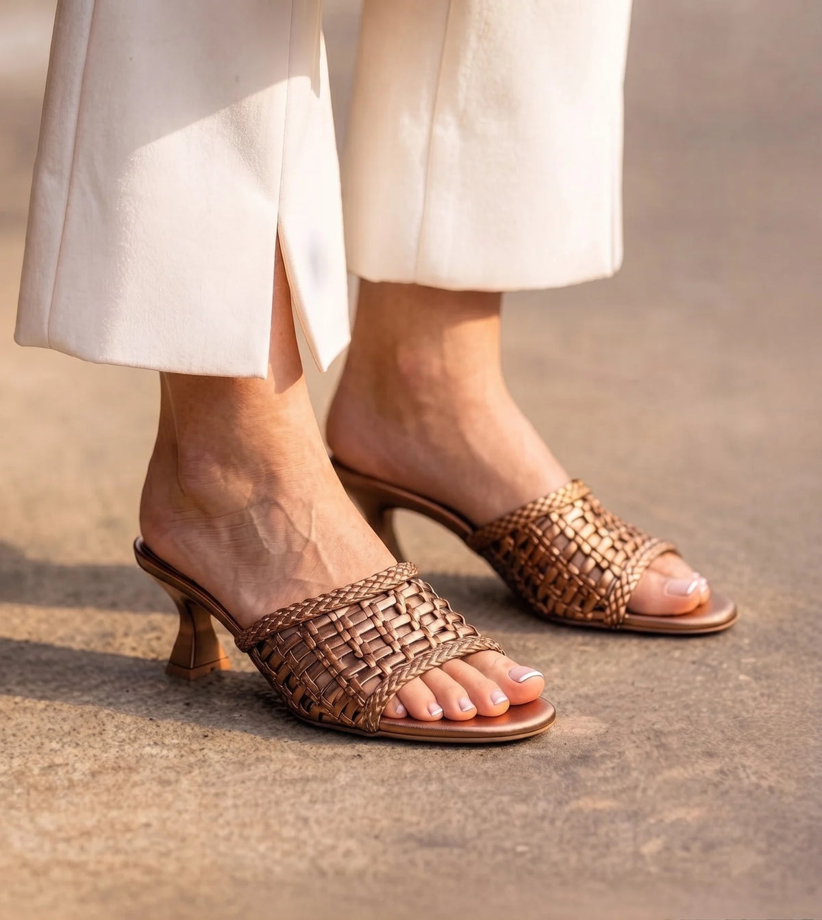 Woven Statement Mule Heels - Antique