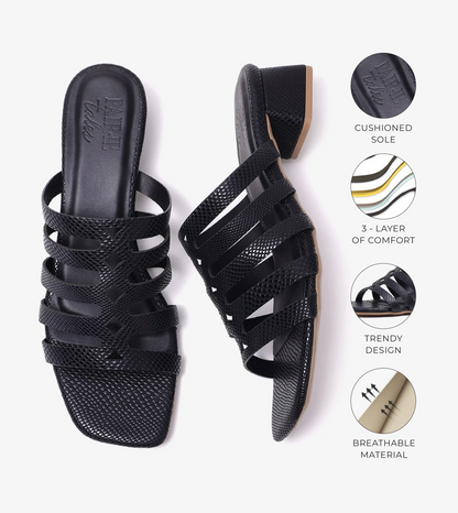 Cutout mule Block Heel - Black