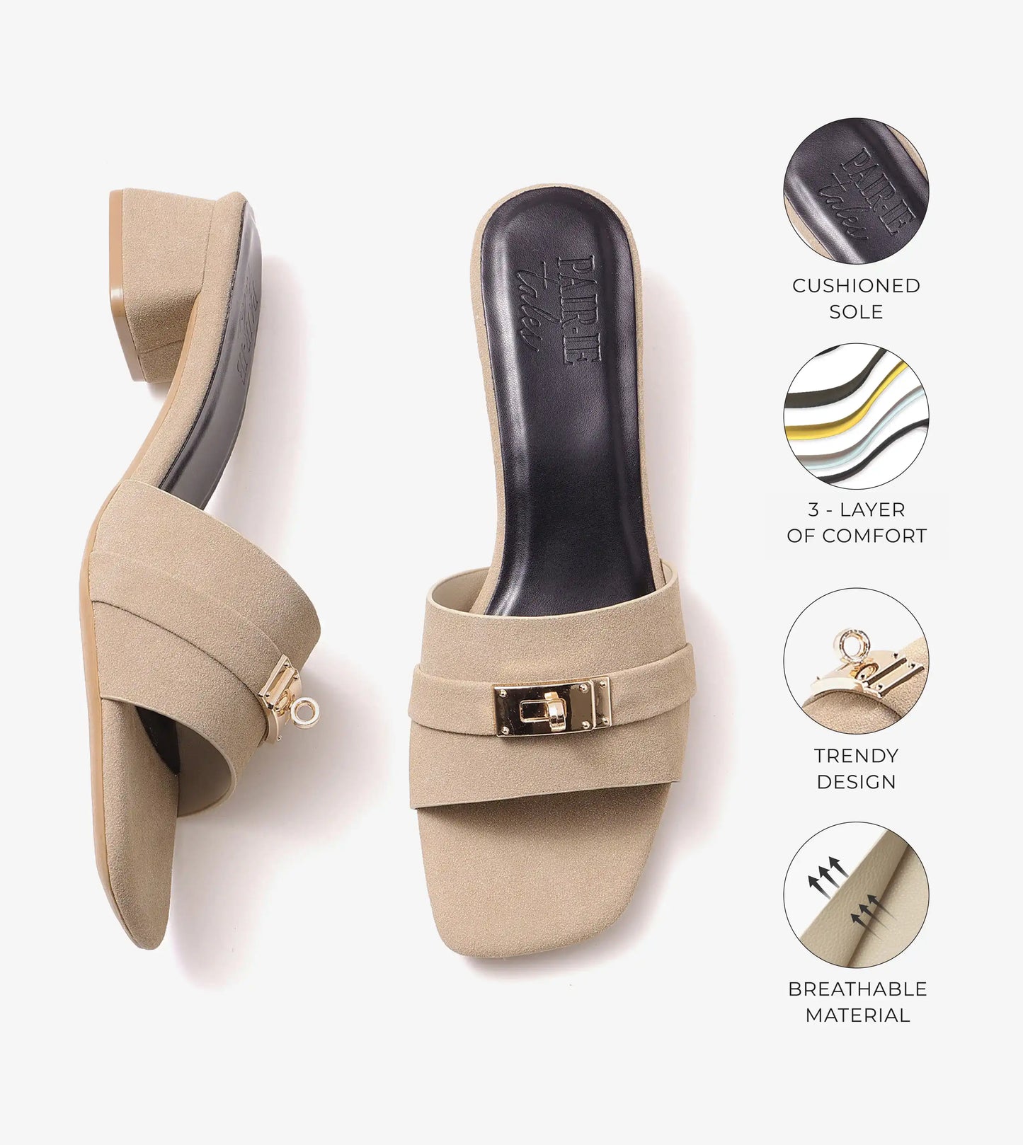 Classic Mules Block Heels - Beige