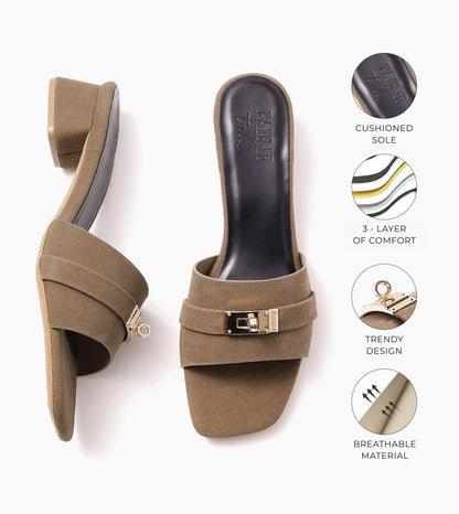 Classic Mules Block Heels - Taupe