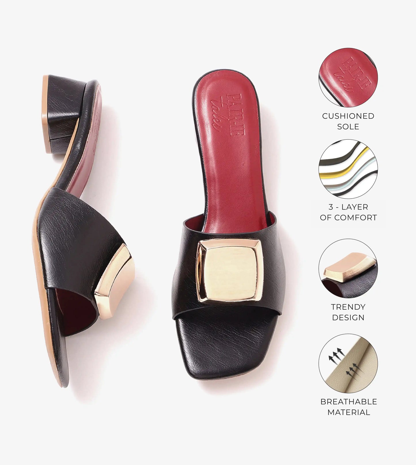 Embellished Detail Block Heels - Black