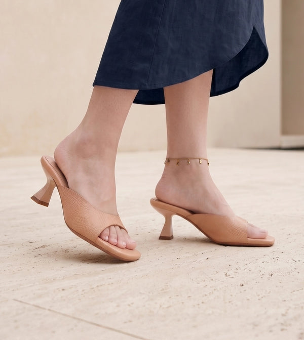 Statement Textured Mules - Beige
