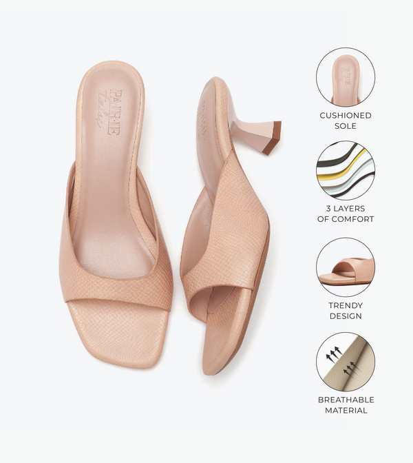 Statement Textured Mules - Beige