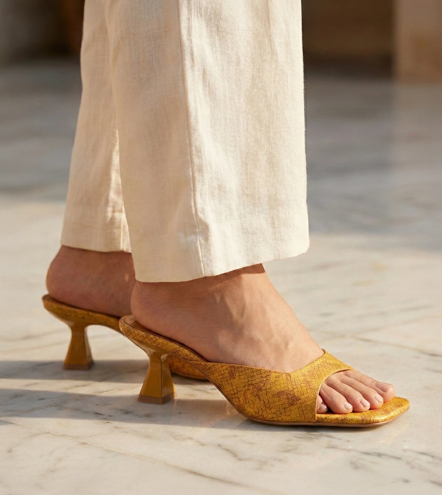 Statement Textured Mules - Mustard