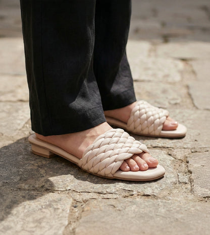Braided Strap Comfort Slides - Beige