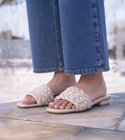 Braided Strap Comfort Slides - Beige