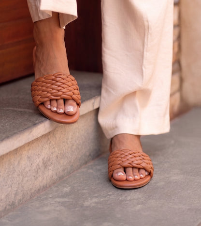Braided Strap Comfort Slides - Tan