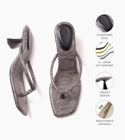 Snake Print Slip On Kitten Heels - Dark Grey