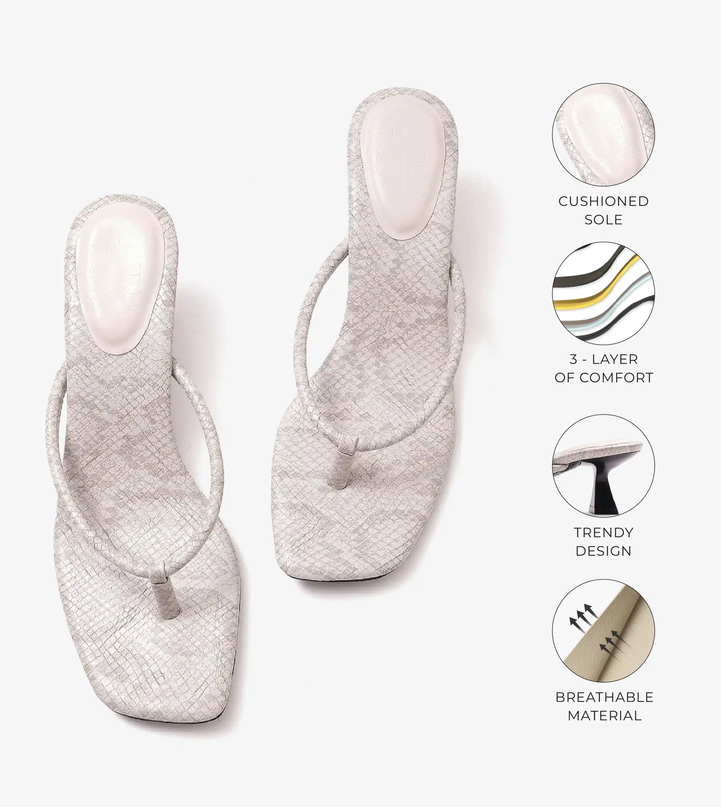 Snake Print Slip On Kitten Heels - Light Grey