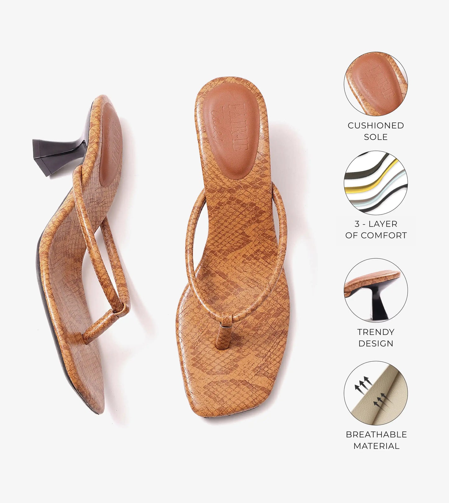 Snake Print Slip On Kitten Heels - Tan