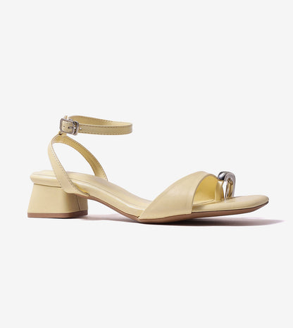 Toe-Ring Strappy Block Heel Sandals - Butter Yellow