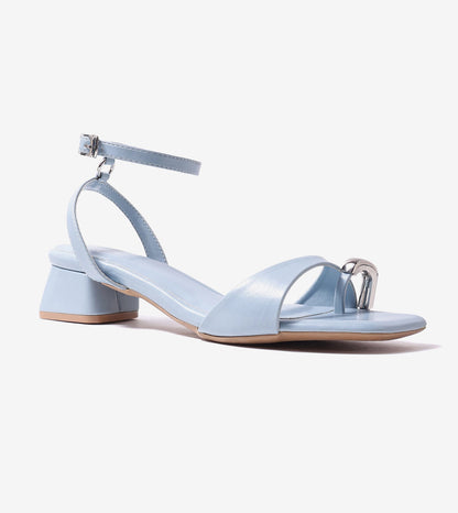 Toe-Ring Strappy Block Heel Sandals - Sky Blue