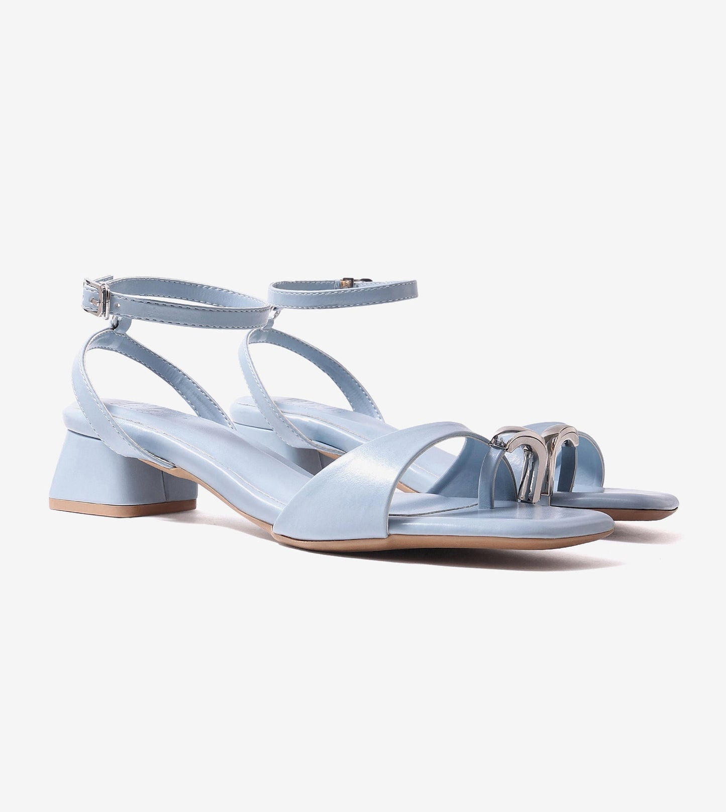Toe-Ring Strappy Block Heel Sandals - Sky Blue