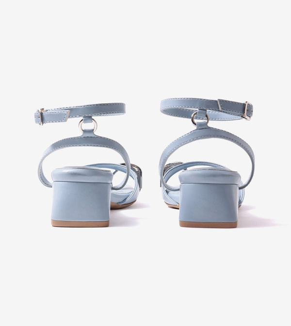 Toe-Ring Strappy Block Heel Sandals - Sky Blue