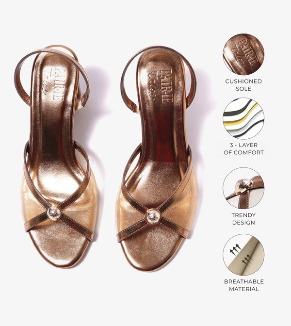 Strappy Heels with Mesh Detail - Antique Gold