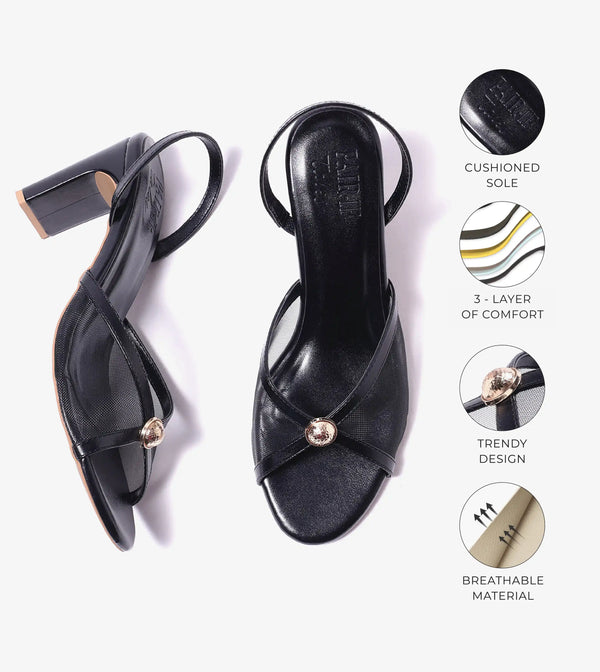 Strappy Heels with Mesh Detail - Black