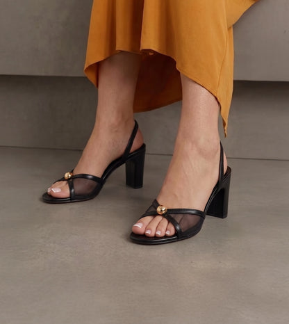 Strappy Heels with Mesh Detail - Black
