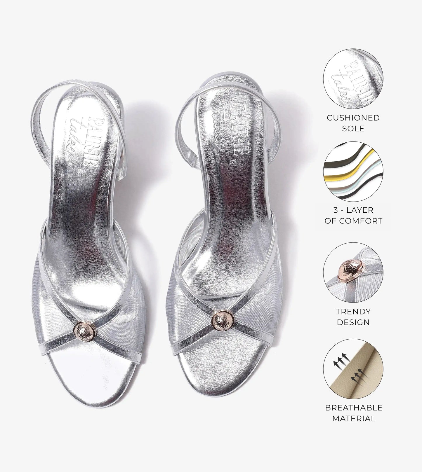 Strappy Heels with Mesh Detail - Silver