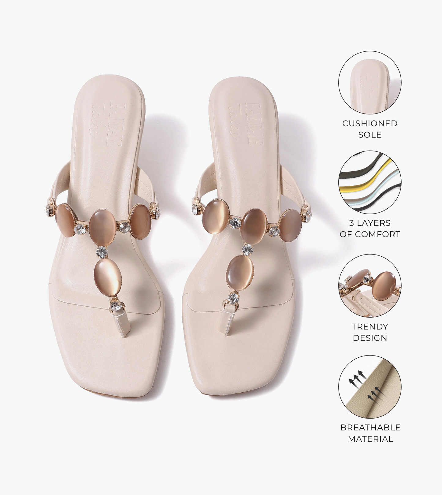 Beaded Heels Sandal - Beige