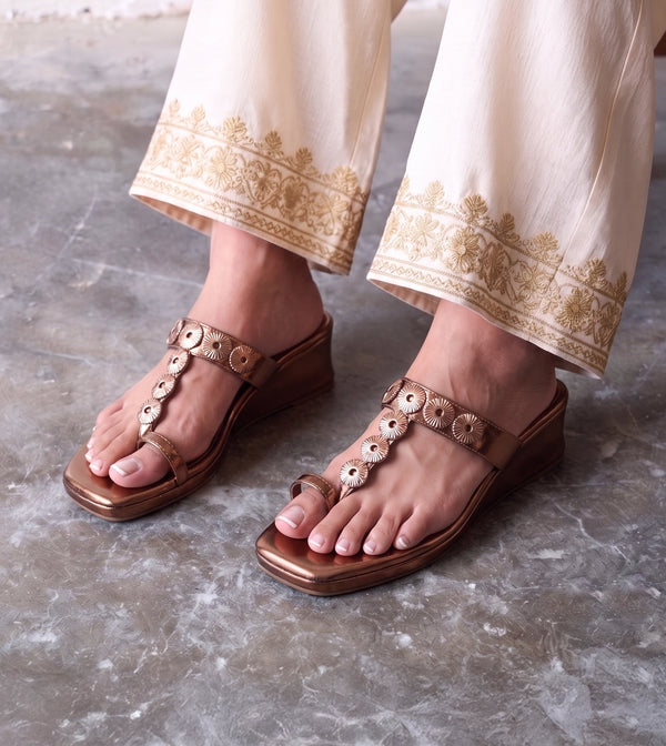 Ornate Chain Wedge Sandals - Antique