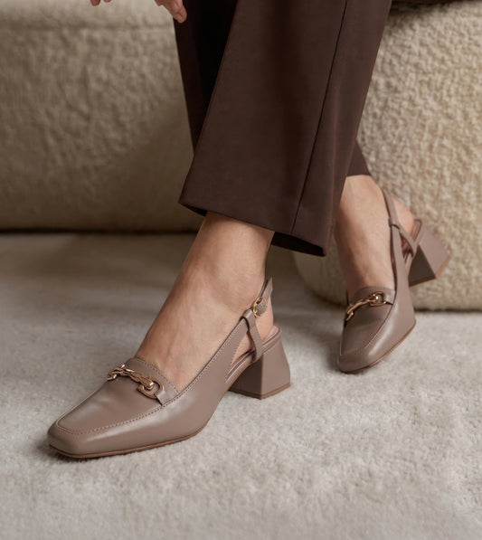 Classic Detail Slingback Heels - Beige