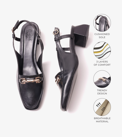 Classic Detail Slingback Heels - Black