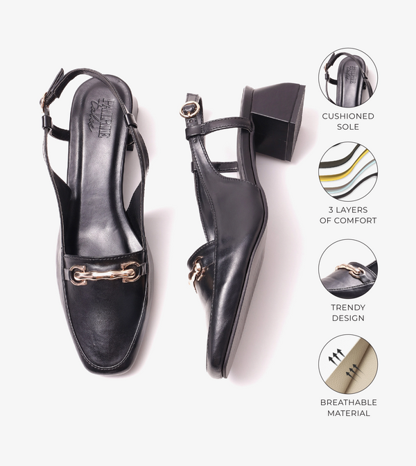 Classic Detail Slingback Heels - Black